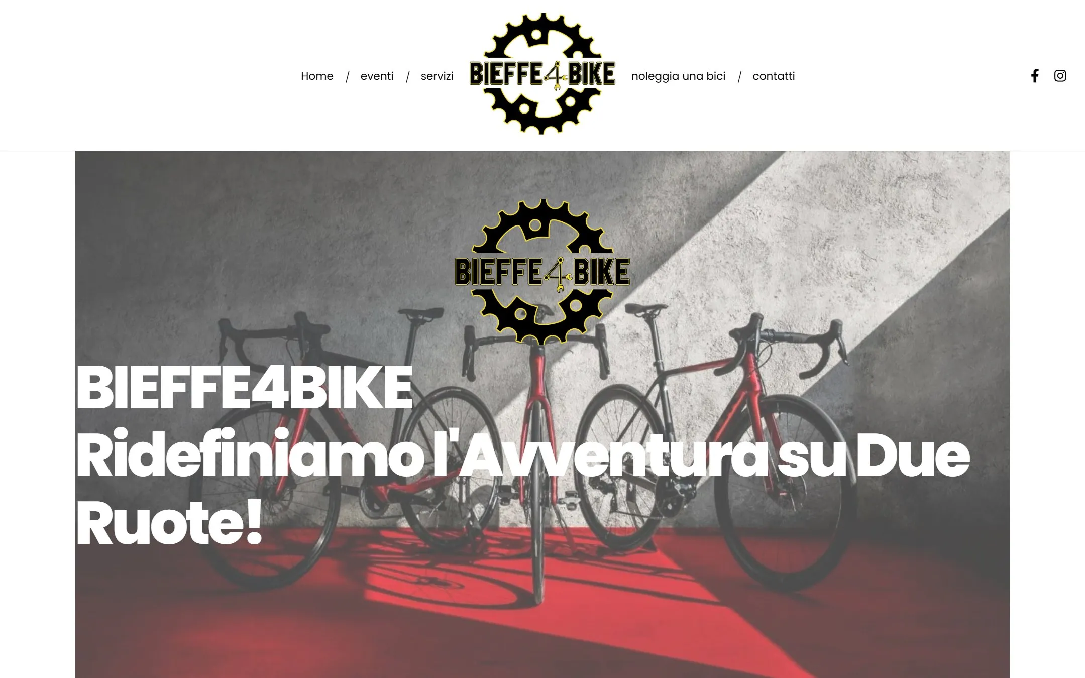 Home page di Bieffe4Bike, con il titolo «Ridefiniamo l'avventura su due ruote»