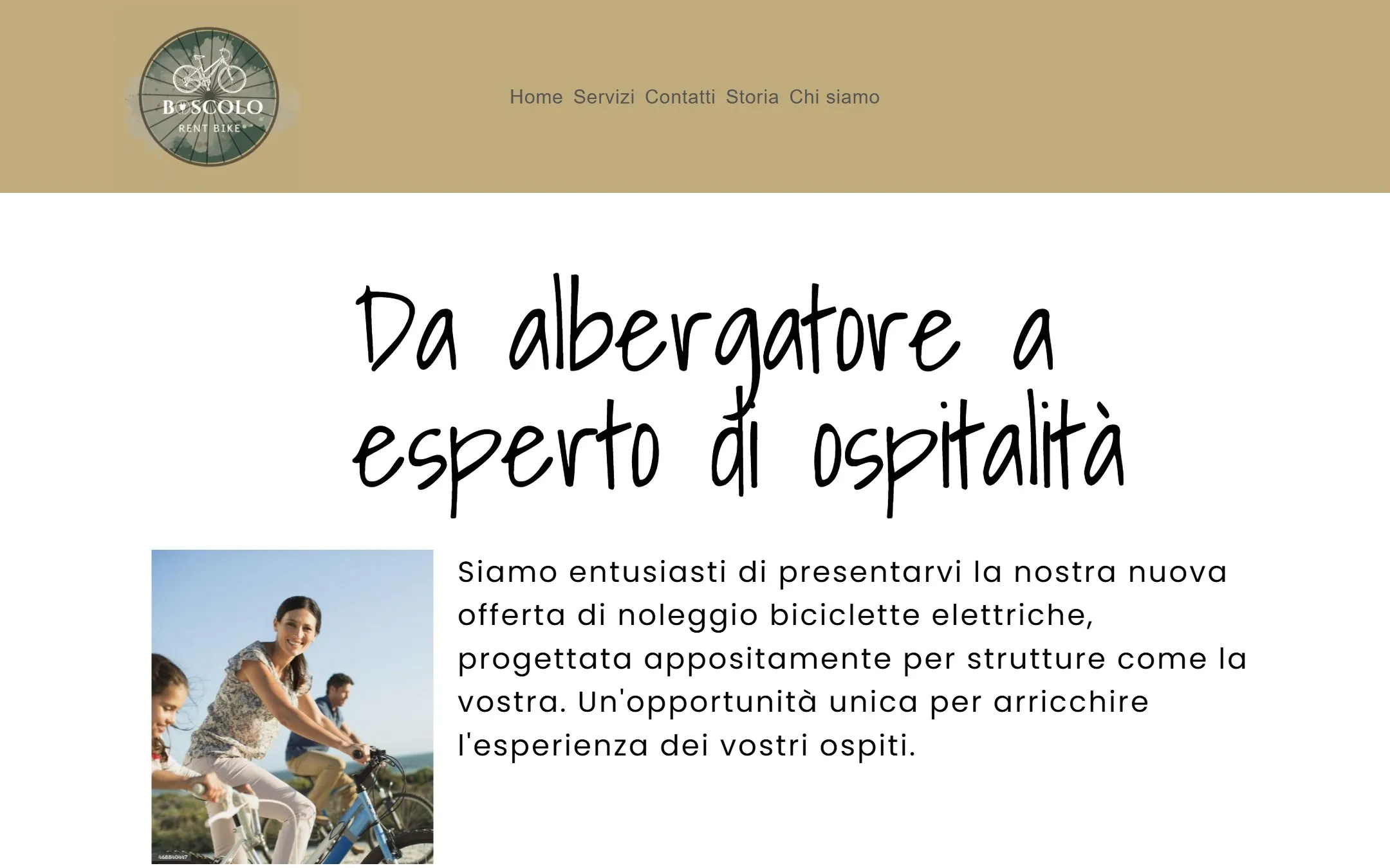Home page di Boscolo Rent Bike, con il titolo «Da albergatore a esperto di ospitalità»